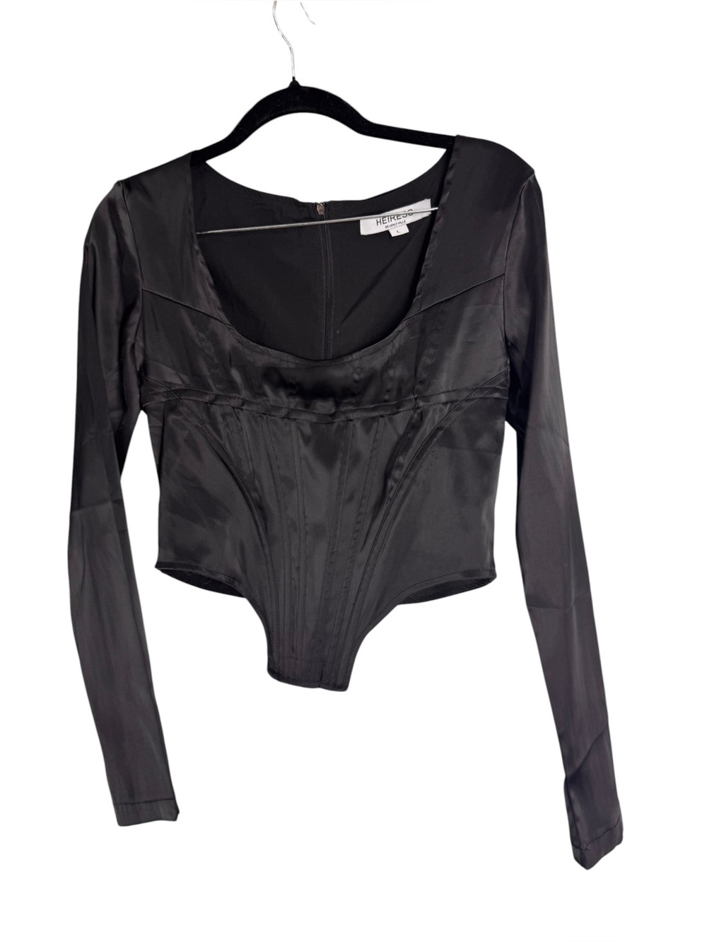 Heiress Beverly Hills corset boned top satin black with back zip Large